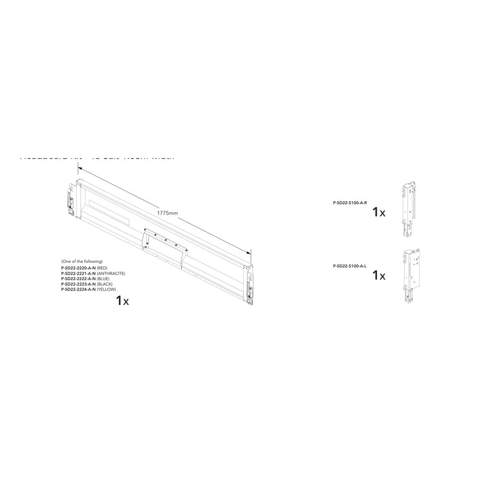 Brian James Headboard Kit - Connect 476, 1.88m Width, Headboard Only (used with dropsides) manufacturer technical illustration; select colour separately