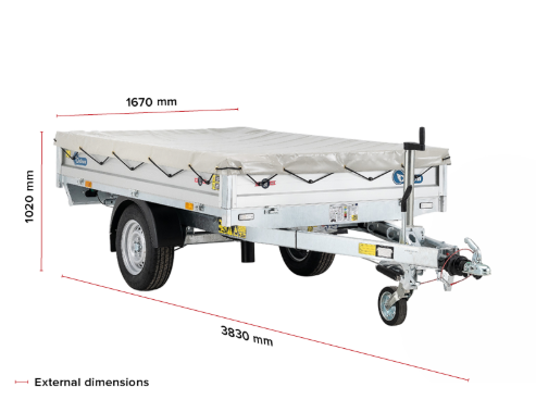 Debon PWO.1 Lux Heavy-Duty Tipper Trailer 3.83m x 1.67 m 1300kg MGW