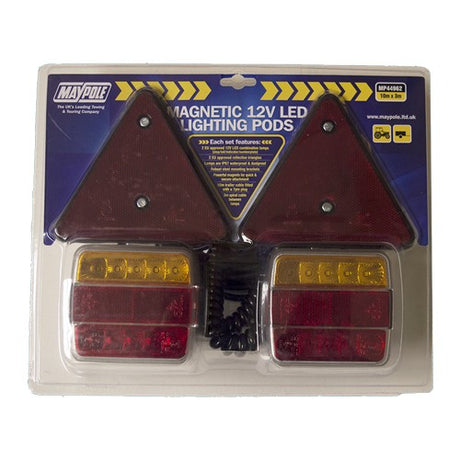 MP44962 12v Led Magnetic Lighting Pod 3m Curly Cable, 10m Trailer Cable & Triangles — 44962