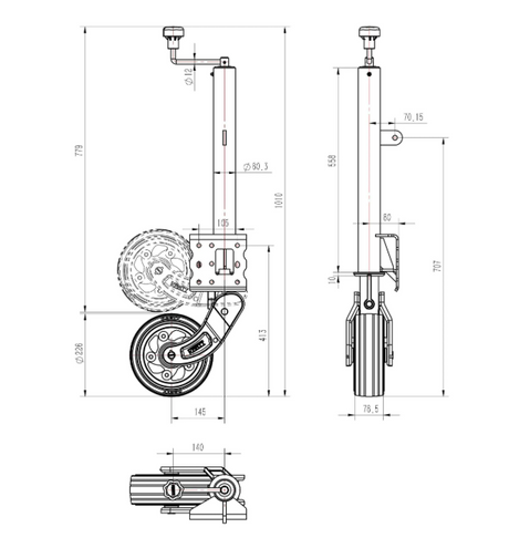 60 mm Auto-lift, extra HDG, 500kg, 230x80 tyre-P/N KJW6015