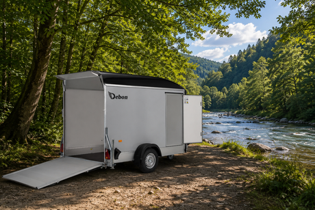 Debon Roadster C300 Box Van Trailer Aluminium + Side door – manufacturer model-range photograph; optional equipment may be shown