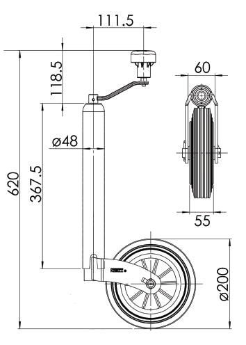 48 mm Jockey Wheel with Plastic Rim - Max Nose Weight 150kg