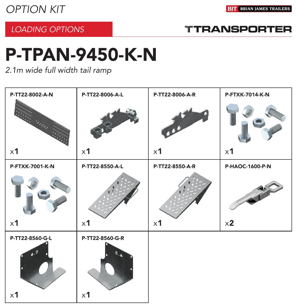 Brian James P-TPAN-9450-K-N manufacturer kit illustration