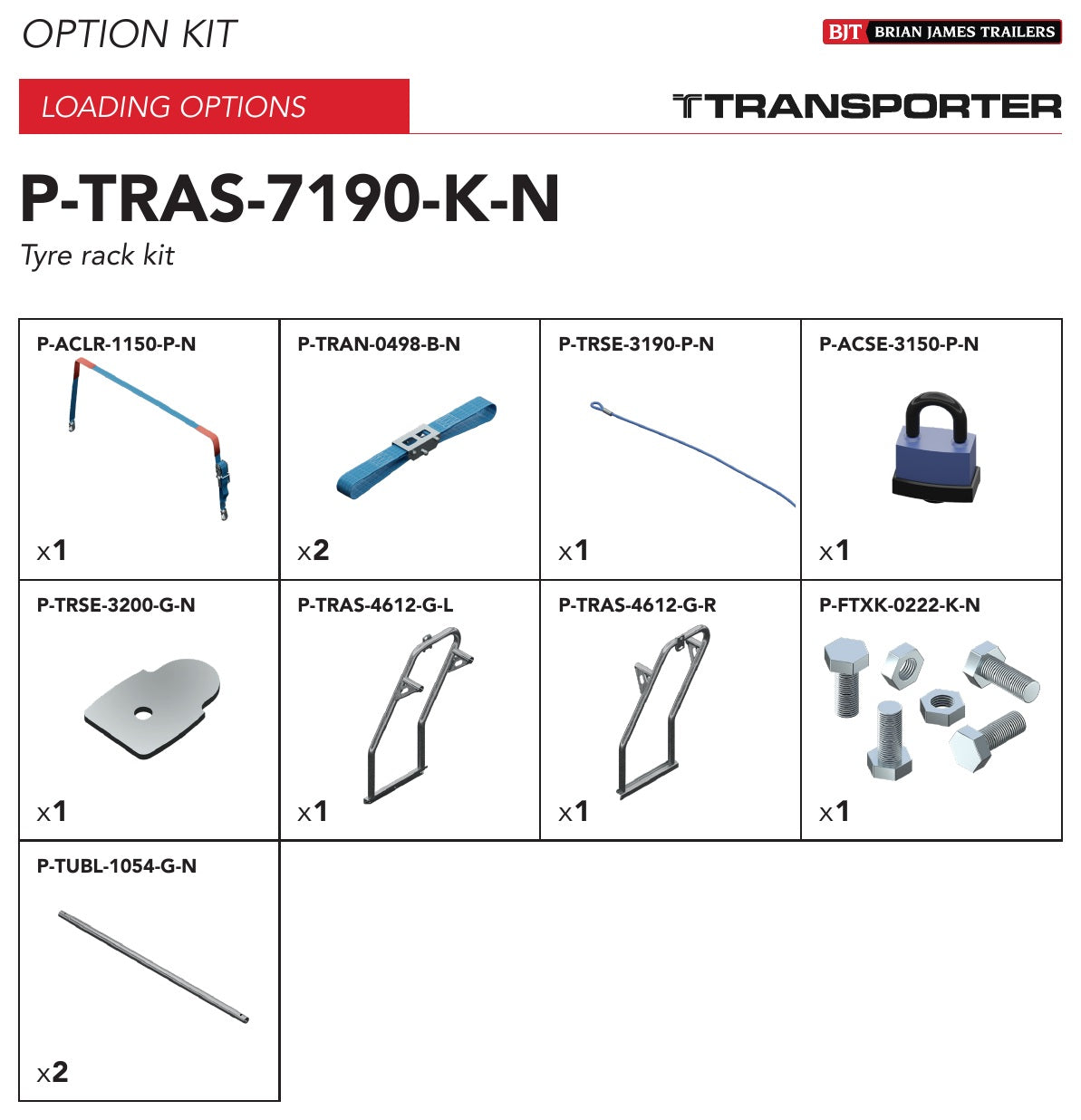 Brian James P-TRAS-7190-K-N manufacturer kit illustration