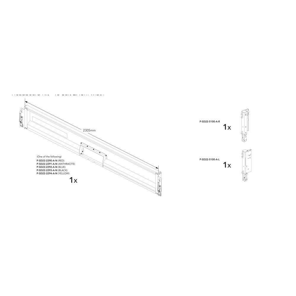 Brian James Headboard Kit - Connect 476, 2.43m Width, Headboard Only (used with dropsides) manufacturer technical illustration; select colour separately