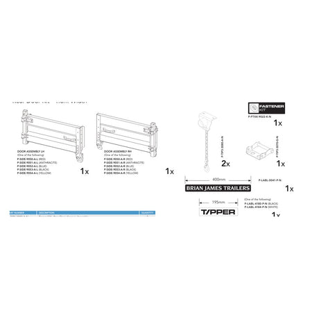 Brian James Rear Door Kit - Tipper 526, 1.6m Width manufacturer technical illustration; select colour separately