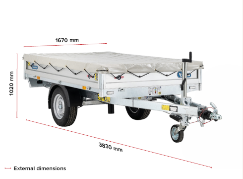 Debon PW0.2 Twin Axle Tipper Trailer 3.83m x 1.67m 2000kg MGW 1485kg Payload
