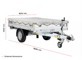 Debon PW0.2 Twin Axle Tipper Trailer 3.83m x 1.67m 2000kg MGW 1485kg Payload
